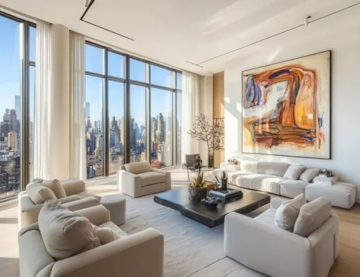 Luxuriöses New Yorker Penthouse mit bodentiefen Fenstern und Blick über die Skyline von Manhattan