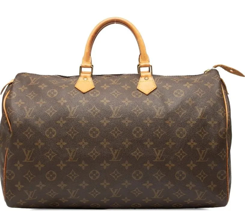 Pre-loved Louis Vuitton Speedy 40 aus Monogram Canvas in Braun mit Ledergriffen