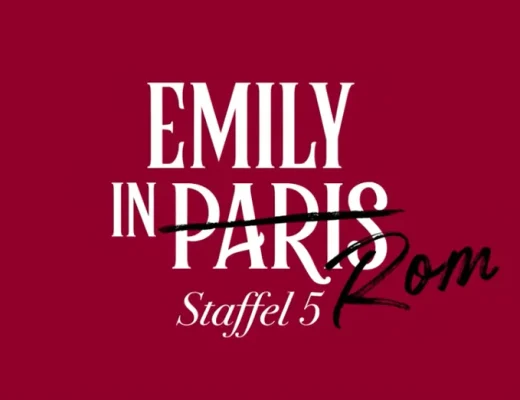 Emily in Paris Staffel 5 Rom – offizielles Logo der Netflix-Serie mit durchgestrichenem Paris-Schriftzug und handschriftlichem ‚Rom‘ ergänzt. Quelle: Netflix.