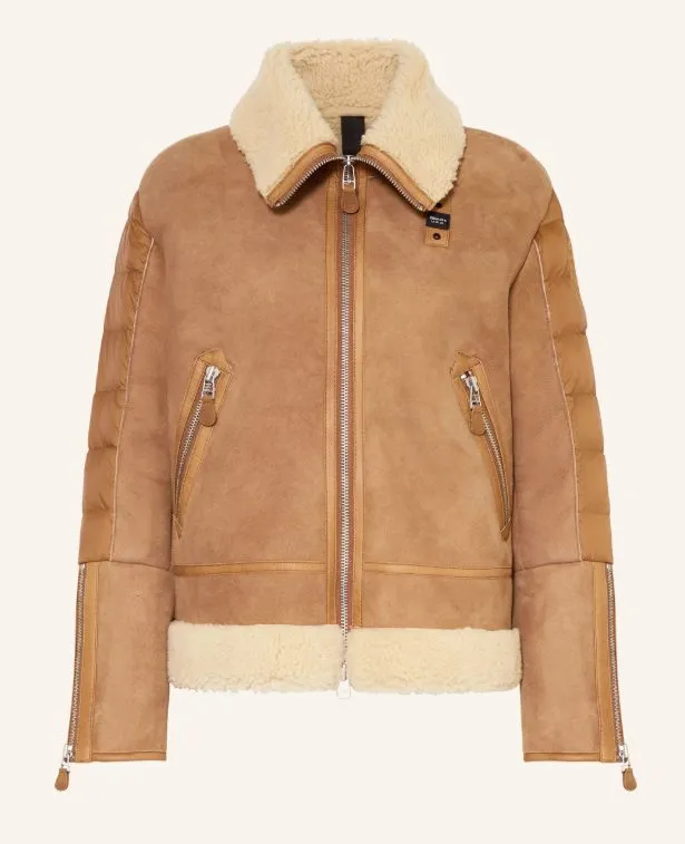 Blauer Lederjacke ALHAMBRA im Materialmix