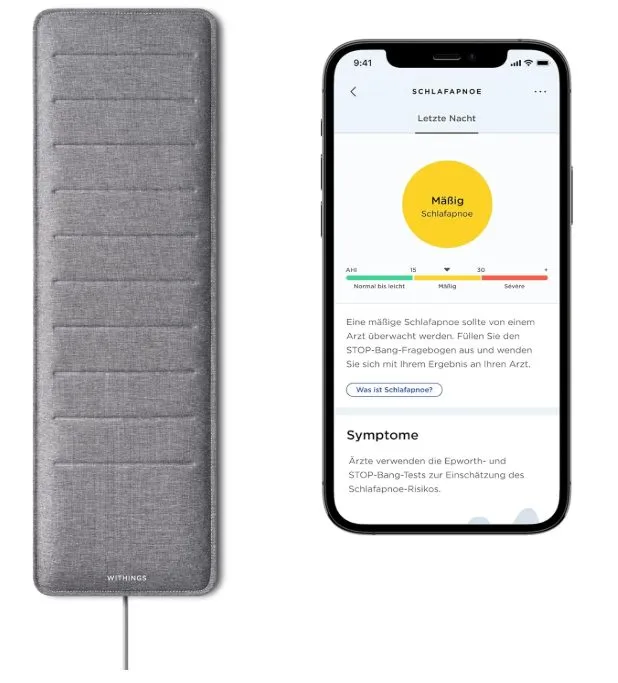Withings Sleep Analyzer Schlafmatte unter der Matratze mit App-Auswertung zur Schlaf- und Schlafapnoe-Analyse