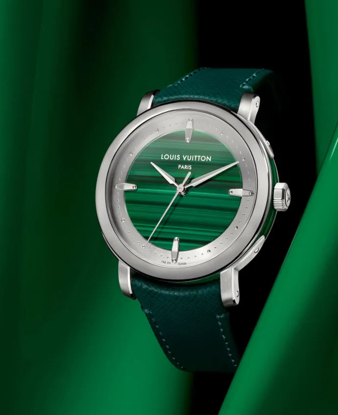 Louis Vuitton Escale Malachite mit grünem Malachit-Zifferblatt und grünem Lederarmband