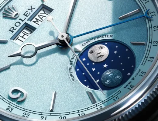 Rolex Perpetual Padellone mit eisblauem Zifferblatt, Jahreskalender und Mondphase