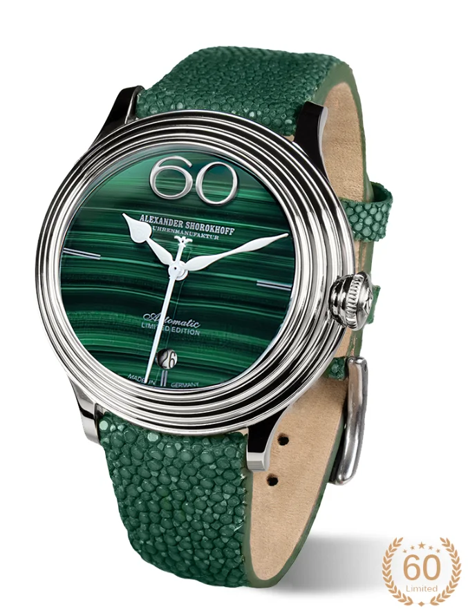 Alexander Shorokhoff Frozy Green mit grünem Malachit-Zifferblatt und grünem Lederarmband