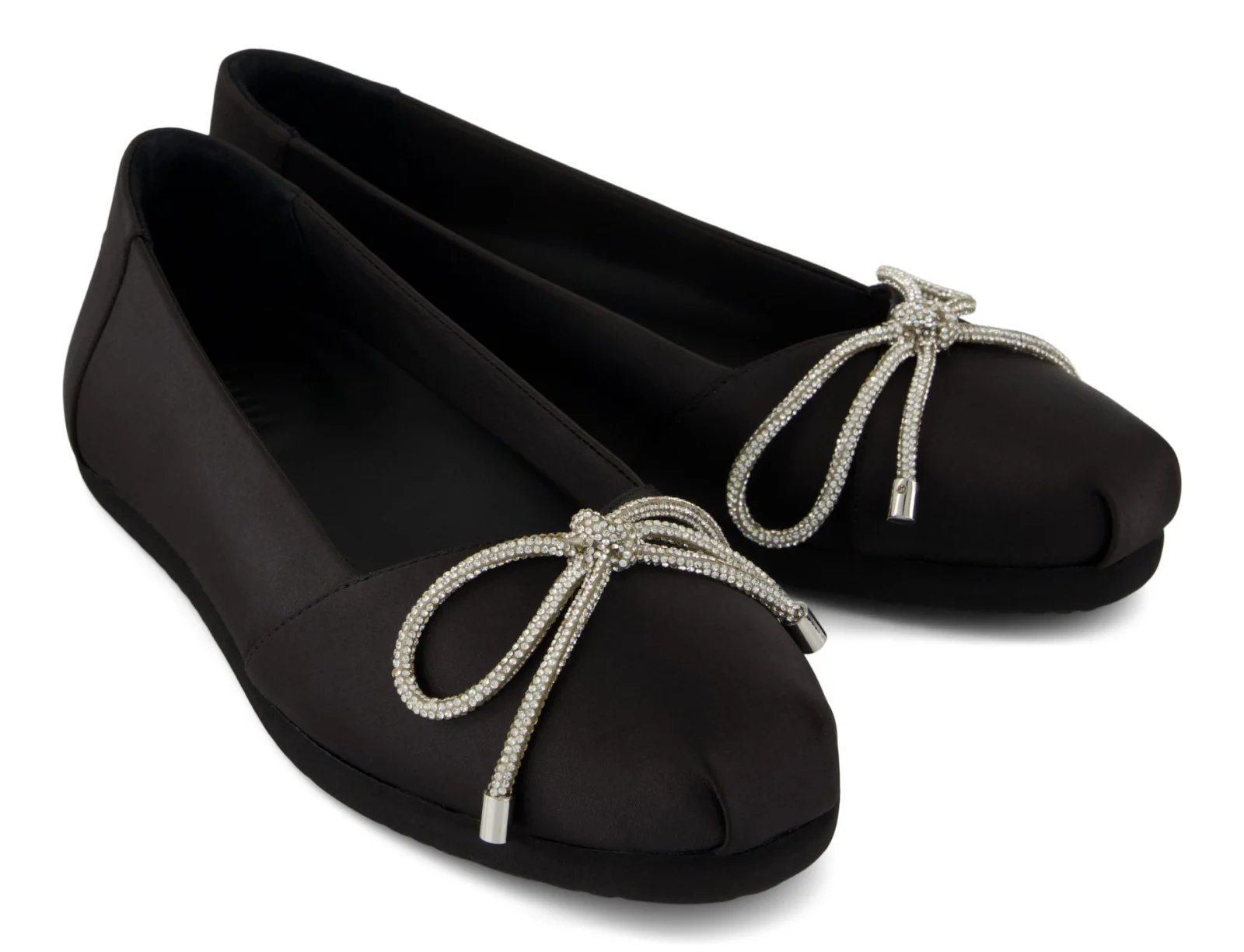 TOMS Alpargata Luxe Ballet Black Heavy Satin Crytal Bow