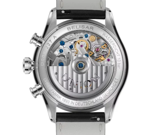 Saphirglasboden der Union Glashütte Belisar Speedster 2026 mit sichtbarem Automatikwerk UNG-27.S1 und dekoriertem Rotor