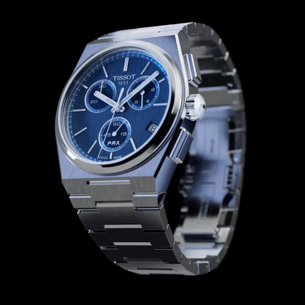 Tissot PRX Quartz Chronograph mit blauem Zifferblatt und Edelstahlarmband